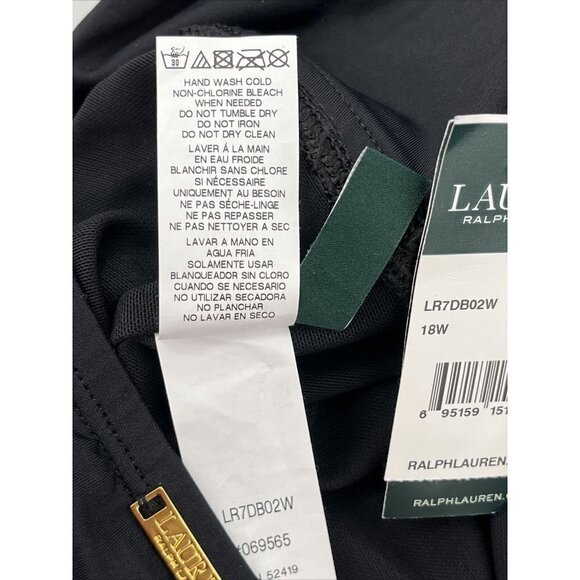 Ralph Lauren Plus Black Tummy Control Halter One Piece Swimdress 18W Slimming - Picture 8 of 10